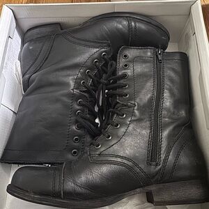 Black Leather Lace-Up Boots